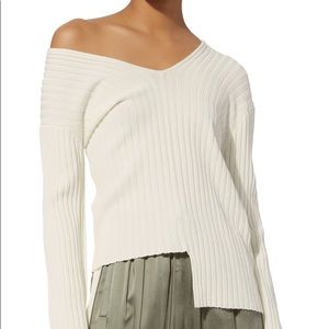 HELMUT LANG WHITE ASYMMETRICAL OFF SHOULDER SWEATER